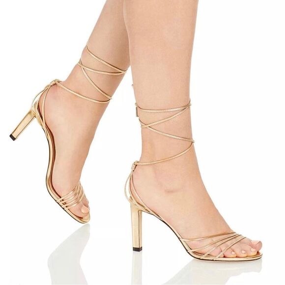 Jimmy Choo Antia Metallic Leather Ankle-Tie Sandals size 37.5 - Picture 2 of 12